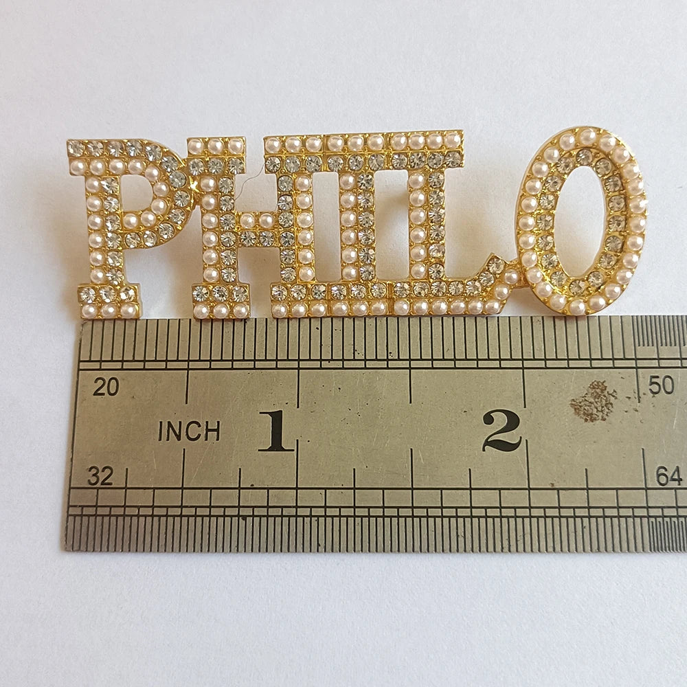 New metal imitation pearl rhinestone letter PHILO brooch jewelry fashion