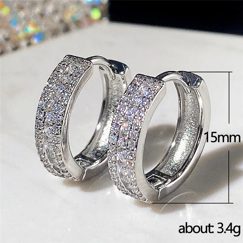 Fashion Cubic Zircon Small Hoop Earrings 925 Sterling Silver Minimal Round Circle Hoops Earrings For Women Man Party Jewelry
