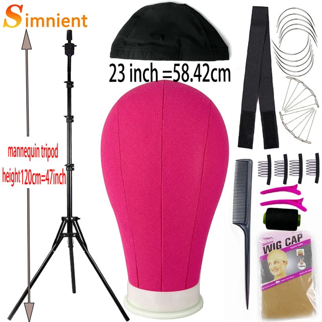 Training Mannequin Head Canvas Block Head Display Styling Mannequin Manikin Head WigTripod Stand Free Get T Pins Wig Install Kit