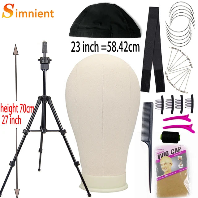 Training Mannequin Head Canvas Block Head Display Styling Mannequin Manikin Head WigTripod Stand Free Get T Pins Wig Install Kit