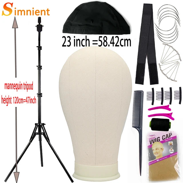 Training Mannequin Head Canvas Block Head Display Styling Mannequin Manikin Head WigTripod Stand Free Get T Pins Wig Install Kit