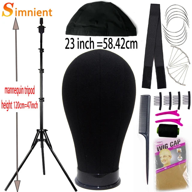 Training Mannequin Head Canvas Block Head Display Styling Mannequin Manikin Head WigTripod Stand Free Get T Pins Wig Install Kit