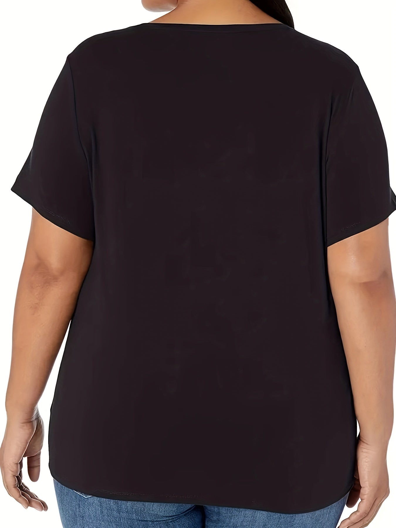 Plus Size Letter Rhinestone T-Shirt, Casual Crew Neck Short Sleeve T-Shirt, Women's Plus Size Clothing